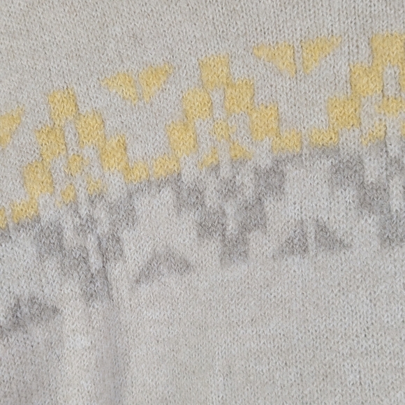 Lucky Brand Sweater XL Cream/Gray/Yellow Crewneck Fuzzy - Picture 2 of 11